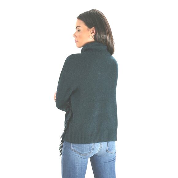 3.1 Phillip Lim Dark Green‎ Wool Blend Turtleneck Fringe Sweater - Picture 2 of 9